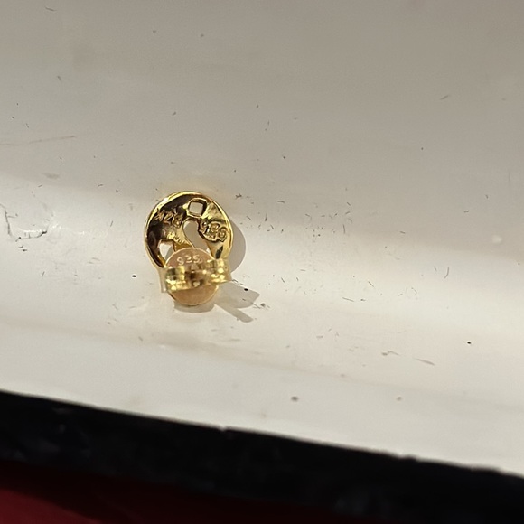 Tiny gold plated over sterling silver circular earrings with question marks - Picture 2 of 2